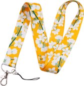 Keycords - stevig keycord bloemen geel-wit - lanyard - sleutelhanger - sleutelkoord