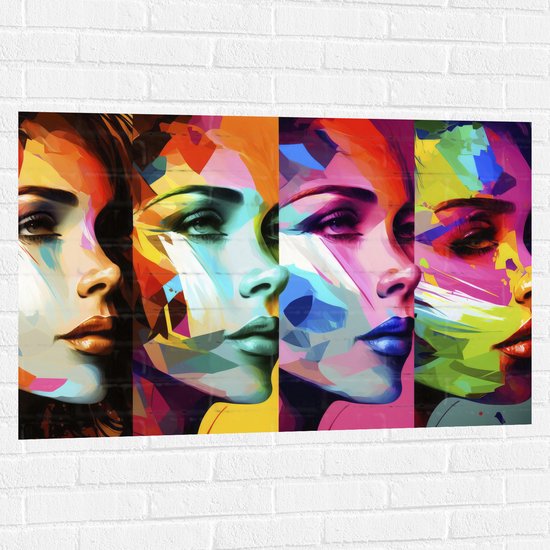 Muursticker - Artistieke Collage van Zijaanzichten van Kleurrijke Vrouwen - 105x70 cm Foto op Muursticker