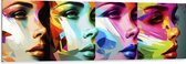 Dibond - Artistieke Collage van Zijaanzichten van Kleurrijke Vrouwen - 150x50 cm Foto op Aluminium (Wanddecoratie van metaal)