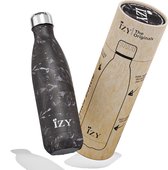 IZY Drinkfles - Marmer - Zwart - Inclusief donatie - Waterfles - Thermosbeker - RVS - 12 uur lang warm - 500 ml