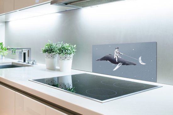 Spatscherm keuken - Kind - Maan - Walvis - Sterrenhemel - Retro - Spatwand - Keuken - 70x30 cm - Achterwand keuken