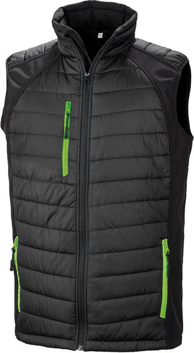 Black Compass gewatteerde softshell bodywarmer 'Result' Black/Lime - XS