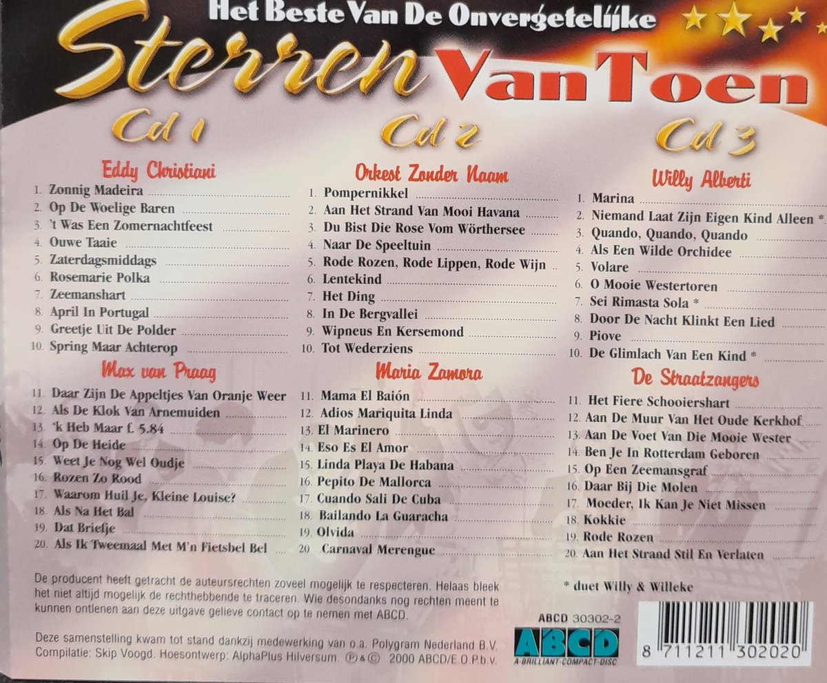 Het beste van de onvergetelijke sterren van toen - 3 Dubbel Cd- Eddy