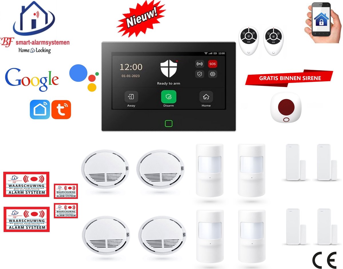 Draadloos/bedraad alarmsysteem met 7-inch touchscreen werkt met wifi,gprs,sms en met spraakgestuurde apps. ST01B-4