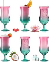 Cocktailglazen, roze, turquoise, set van 6 stuks, kleurrijk, 400 ml (max. 470 ml), longdrinkglazen, partyglazen, milkshake glas, groot