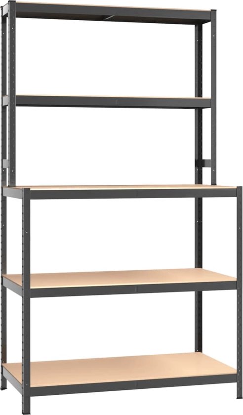 vidaXL-Werktafel-5-laags-met-schappen-staal-&-bewerkt-hout-antraciet