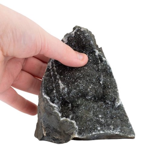 Géode de pierres précieuses d'améthyste noire brute debout 500 - 1000 gr