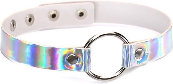KIMU Choker Zilver Holografisch Ring - Iridescent Collar Ketting Sexy Festival
