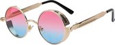 KIMU zonnebril roze blauw steampunk - rond goud montuur - retro bril