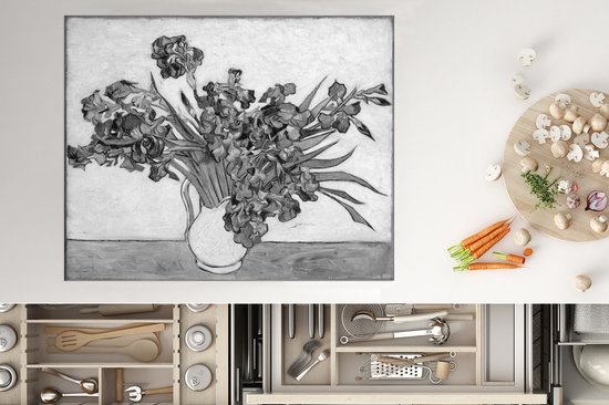 KitchenYeah® Inductie beschermer 65x52 cm - Irises - Vincent van Gogh - Zwart - Wit - Kookplaataccessoires - Afdekplaat voor kookplaat - Inductiebeschermer - Inductiemat - Inductieplaat mat