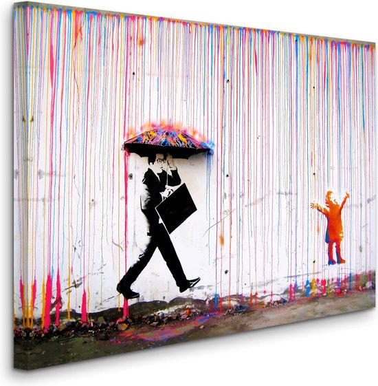 BANKSY Colorful Rainbow Umbrella Canvas Print