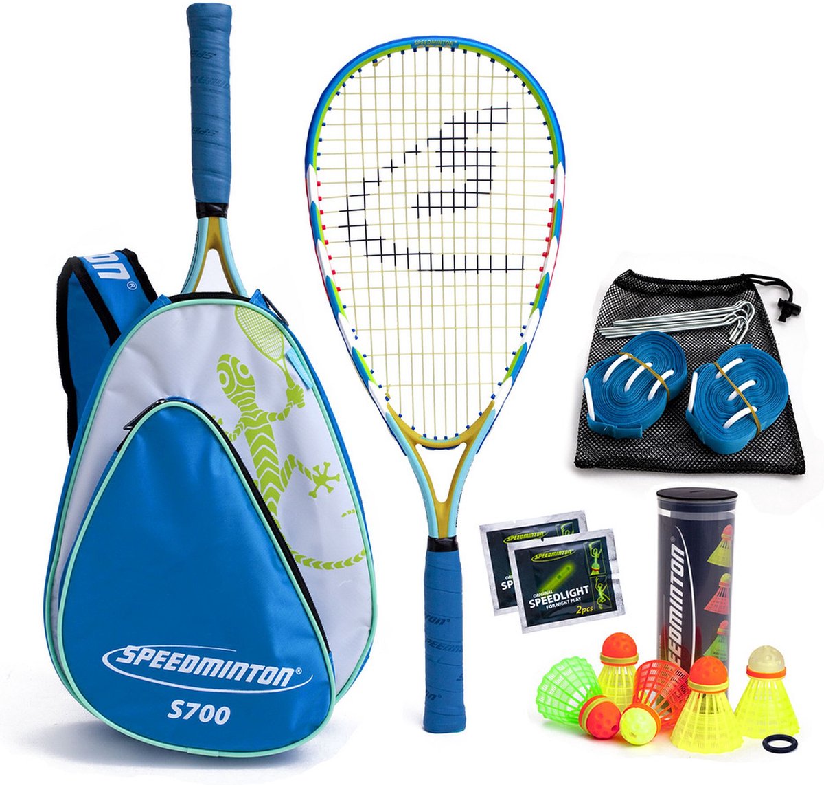 Speedminton S700 set - speedbadminton - crossminton - speed badminton set - geel/groen/blauw