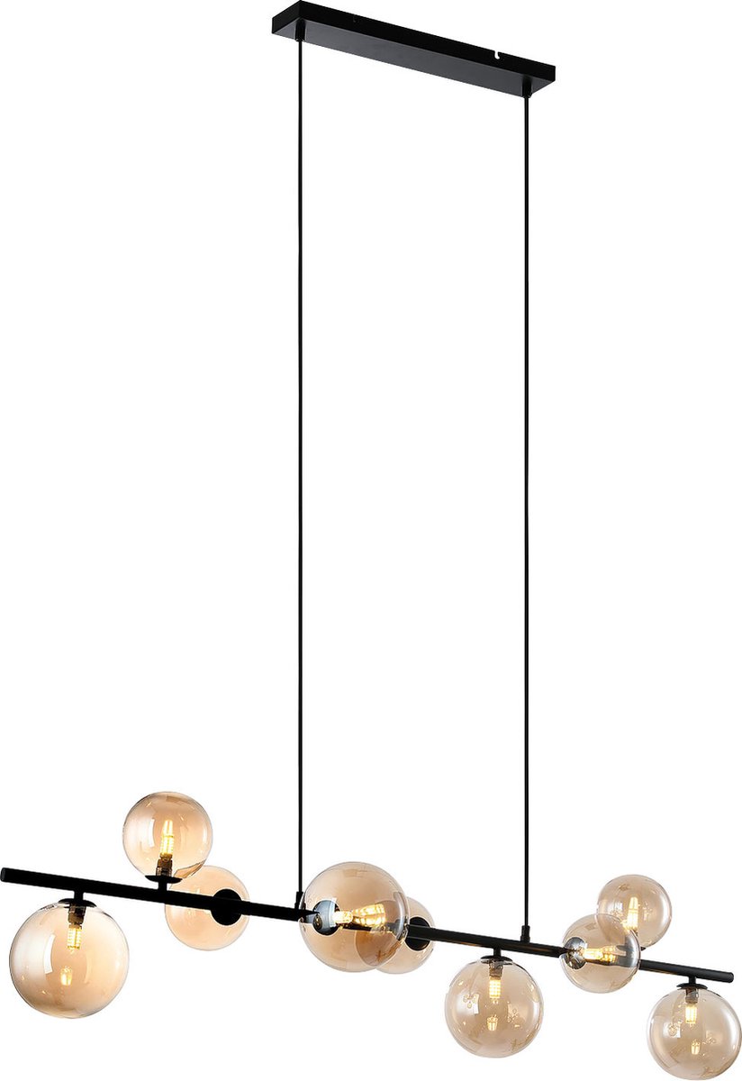 Freelight Hanglamp Calcio 9 lichts L 125 cm excl. 9x G9 LED amber glas zwart