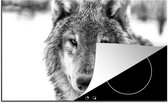 KitchenYeah® Inductie beschermer 85x52 cm - Dierenprofiel wolf in zwart-wit - Kookplaataccessoires - Afdekplaat voor kookplaat - Inductiebeschermer - Inductiemat - Inductieplaat mat