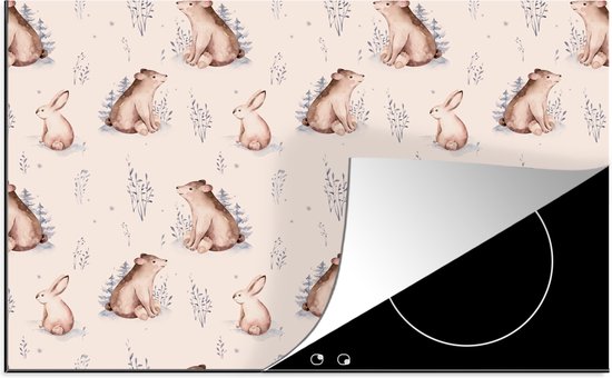 KitchenYeah® Inductie beschermer 80.2x52.2 cm - Winter - Patronen - Konijn - Beer - Kookplaataccessoires - Afdekplaat voor kookplaat - Inductiebeschermer - Inductiemat - Inductieplaat mat