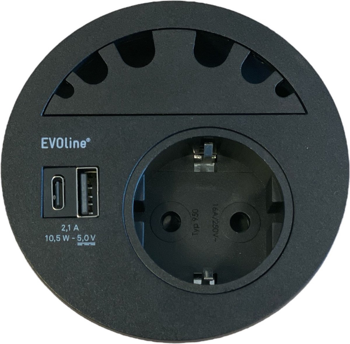 Evoline Circle 80 zwart USB A/C met kabeldoorvoer