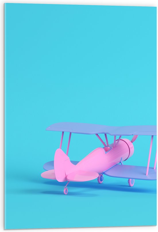 Acrylglas - Achteraanzicht van Roze Zweefvliegtuig tegen Felblauwe Achtergrond - 50x75 cm Foto op Acrylglas (Met Ophangsysteem)