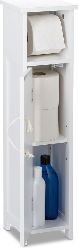 Relaxdays staande wc rolhouder - toiletkast wit - opbergkast badkamer - snalle wc kast