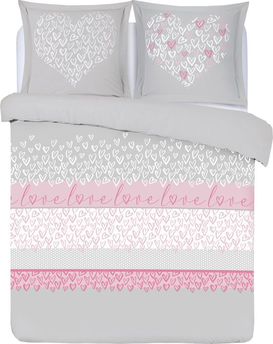 Vision - Happy Love - Dekbedovertrek 240x220cm met 2 bijhorende slopen - lits-jumeaux bed - 100% katoen