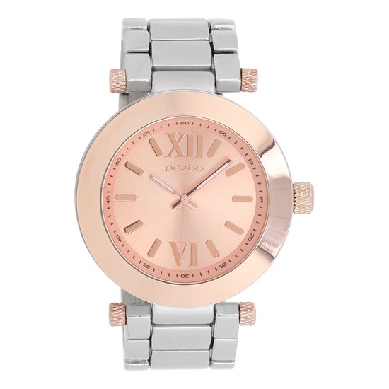 Rosé goudkleurige OOZOO horloge met zilverkleurige roestvrijstalen armband - C5752