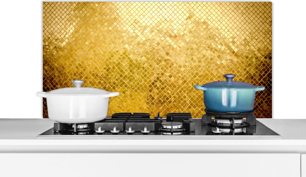 Spatscherm keuken 100x50 cm - Kookplaat achterwand Goud - Design - Abstract - Muurbeschermer - Spatwand fornuis - Hoogwaardig aluminium