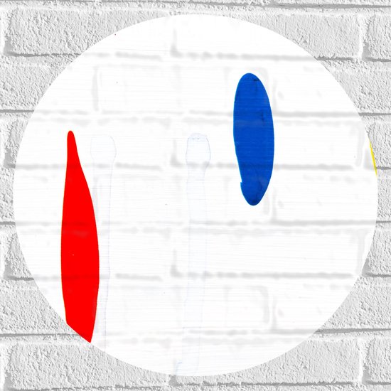 Muursticker Cirkel - Rode, Blauwe en Gele Vlek op Witte Achtergrond - 50x50 cm Foto op Muursticker