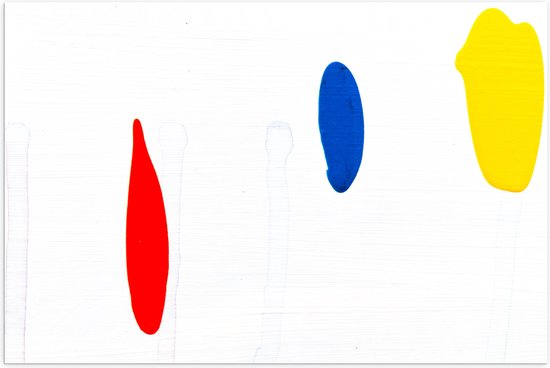 Poster (Mat) - Rode, Blauwe en Gele Vlek op Witte Achtergrond - 75x50 cm Foto op Posterpapier met een Matte look