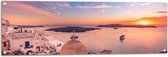 Tuinposter – Uitzicht op Griekse Kustplaats Santorini - 120x40 cm Foto op Tuinposter (wanddecoratie voor buiten en binnen)