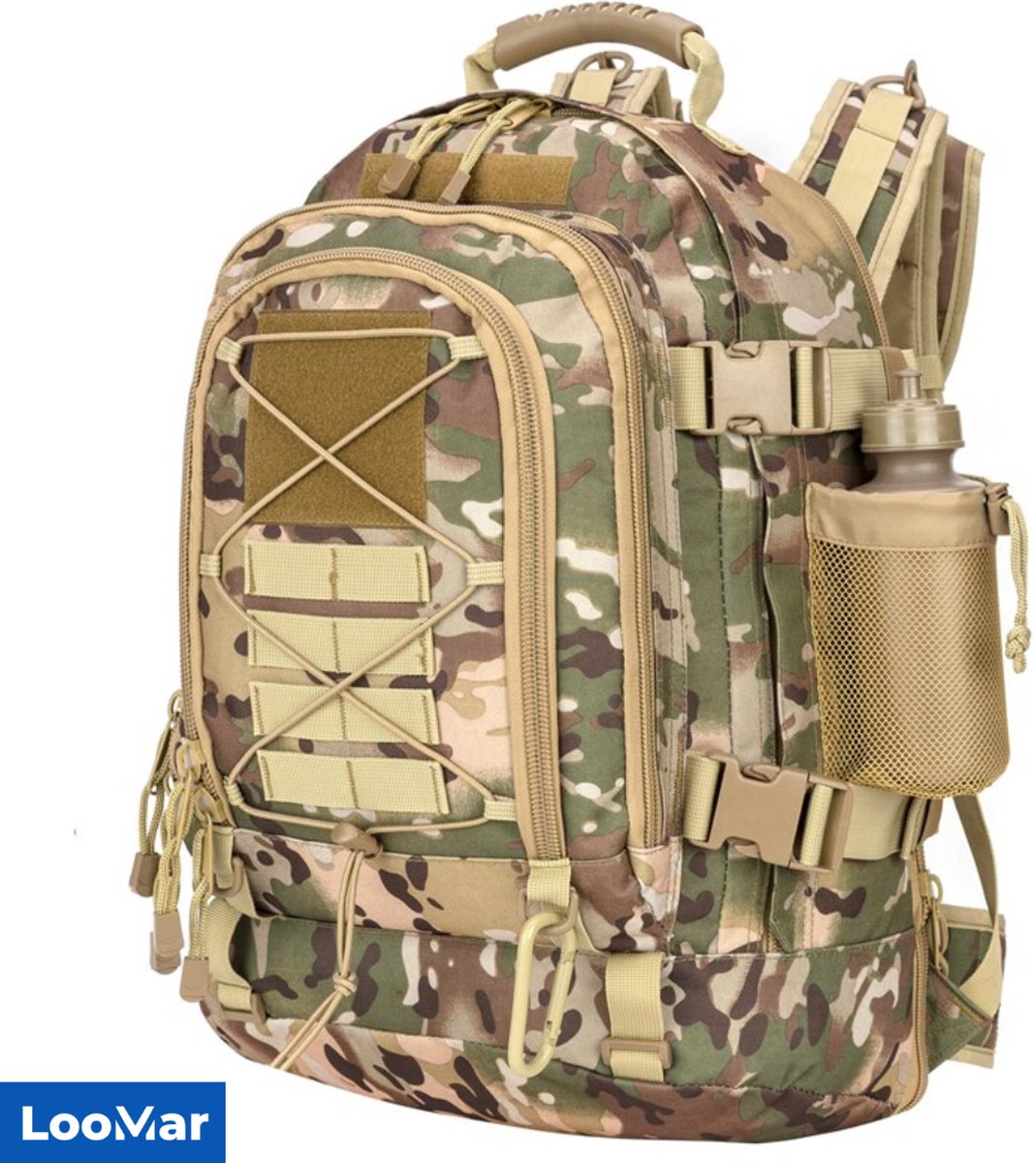 LooMar Backpack Groot - Militaire Rugzak - 50-60 liter - Groen Camouflage - Waterdicht - Dames – Heren – Geschikt voor Laptop, Reizen, School
