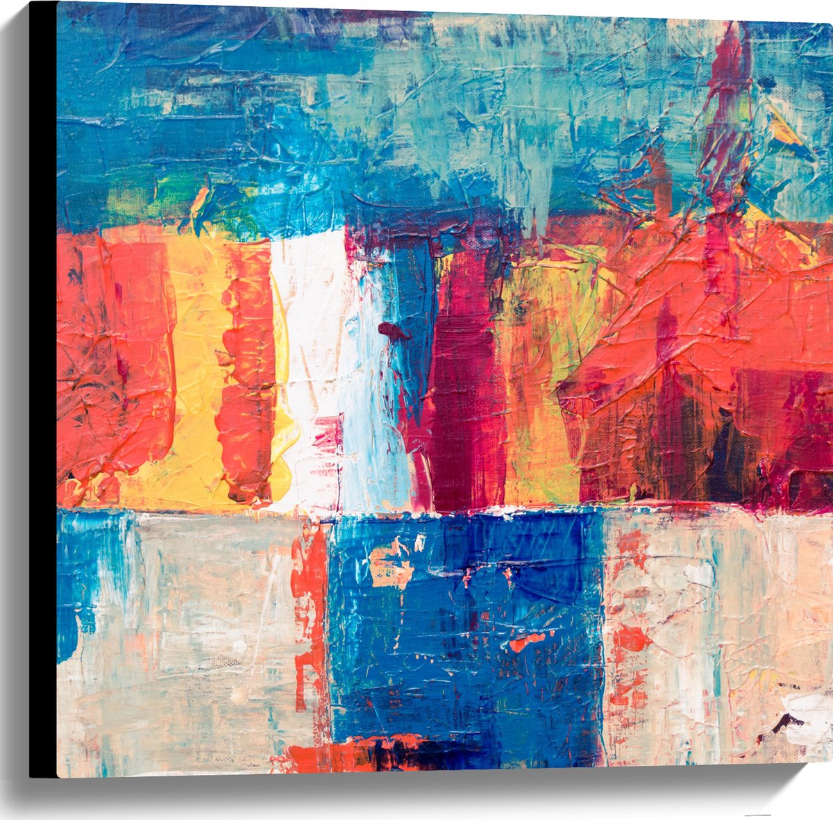 Canvas - Abstracte Vakken van Verschillende Kleuren Verf - 60x60 cm Foto op Canvas Schilderij (Wanddecoratie op Canvas)