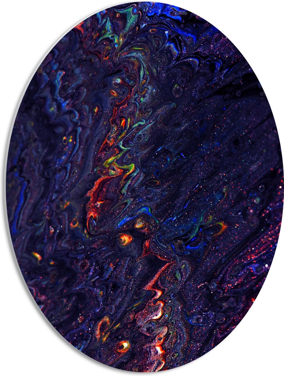 PVC Schuimplaat Ovaal - Donkere Tinten Verf Gemixt - 42x56 cm Foto op Ovaal (Met Ophangsysteem)