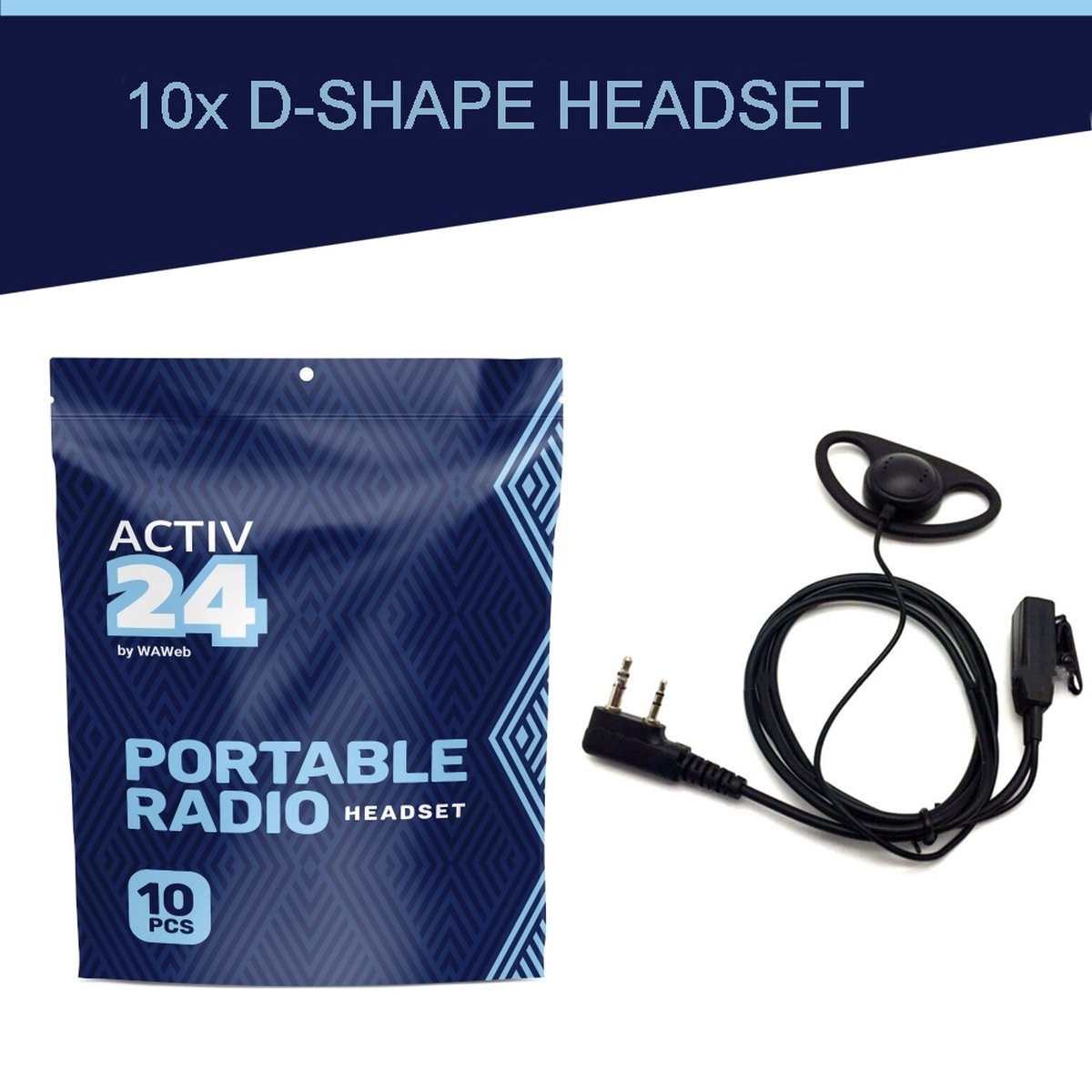Activ24™ - Voor Kenwood & Baofeng set van 10x D shape headset portofoon K-type - Portofoonoortje - 2 pins