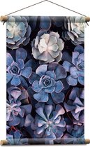 Textielposter - Bloemen - Bovenaanzicht - Blauw - Paars - Bladeren - 40x60 cm Foto op Textiel