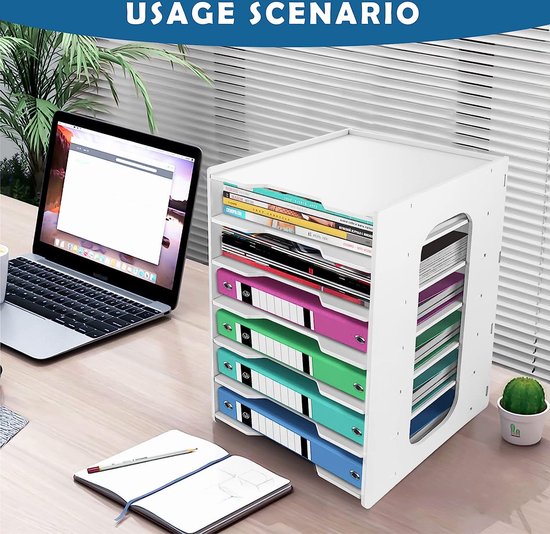 Organiseur De Bureau 7 Niveaux Blanc - Range Documents A4, Dossiers, Courrier - PVC - Dimensions 34x25x39 Cm