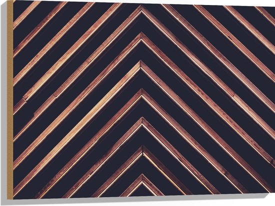 Hout - Roségouden Driehoeken Patroon tegen Grijze Achtergrond - 80x60 cm - 9 mm dik - Foto op Hout (Met Ophangsysteem)