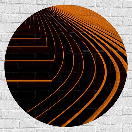 Muursticker Cirkel - Golvende Oranje Bogen - 100x100 cm Foto op Muursticker