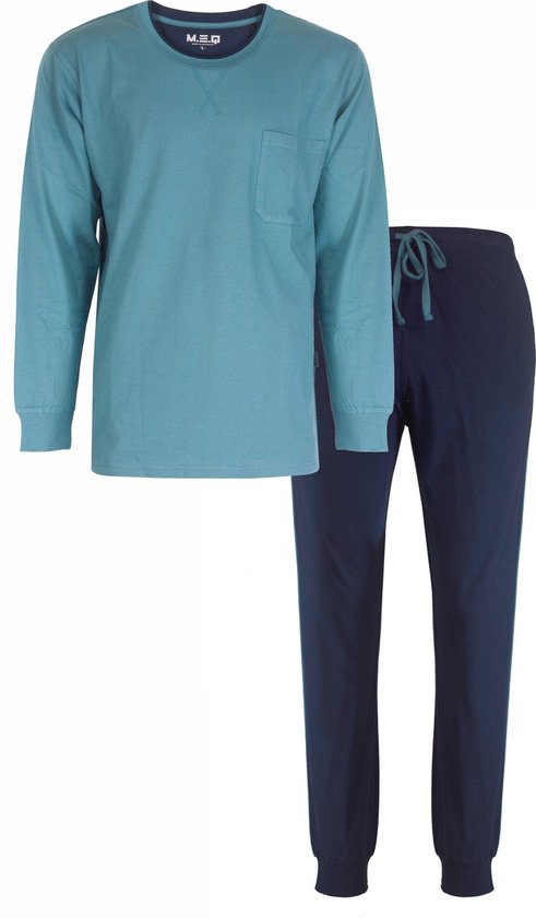 MEPYH1305A MEQ Set Pyjama Homme Manches Longues - 100% Katoen Peigné - Blauw Petrol - Tailles : S
