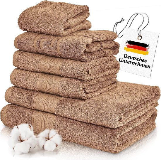 Handdoekenset, 2 x grote handdoek, 2 x handdoek, badmat en haartulband, 100% katoen, absorberend, kleurecht, sneldrogend, kleurkeuze