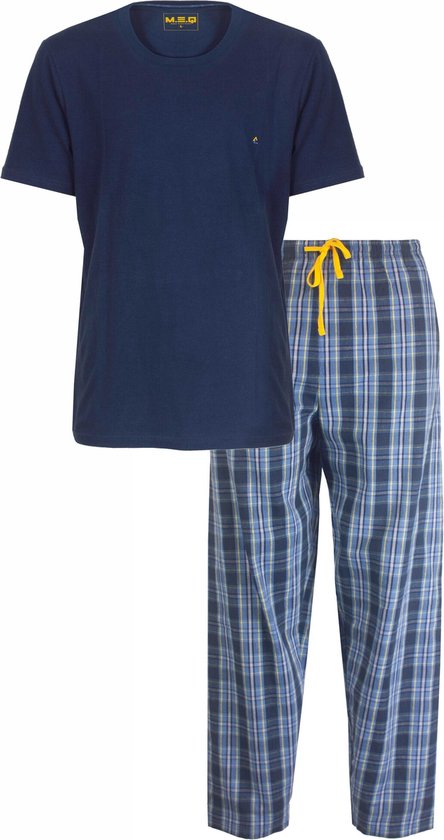 MEPYH1307A MEQ Heren Pyjama - Pyjama Set - Korte Mouwen - 100% Gekamde Katoen - Navy Blauw - Maten: