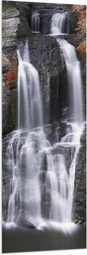 Vlag - Berg - Waterval - Water - Bomen - 50x150 cm Foto op Polyester Vlag