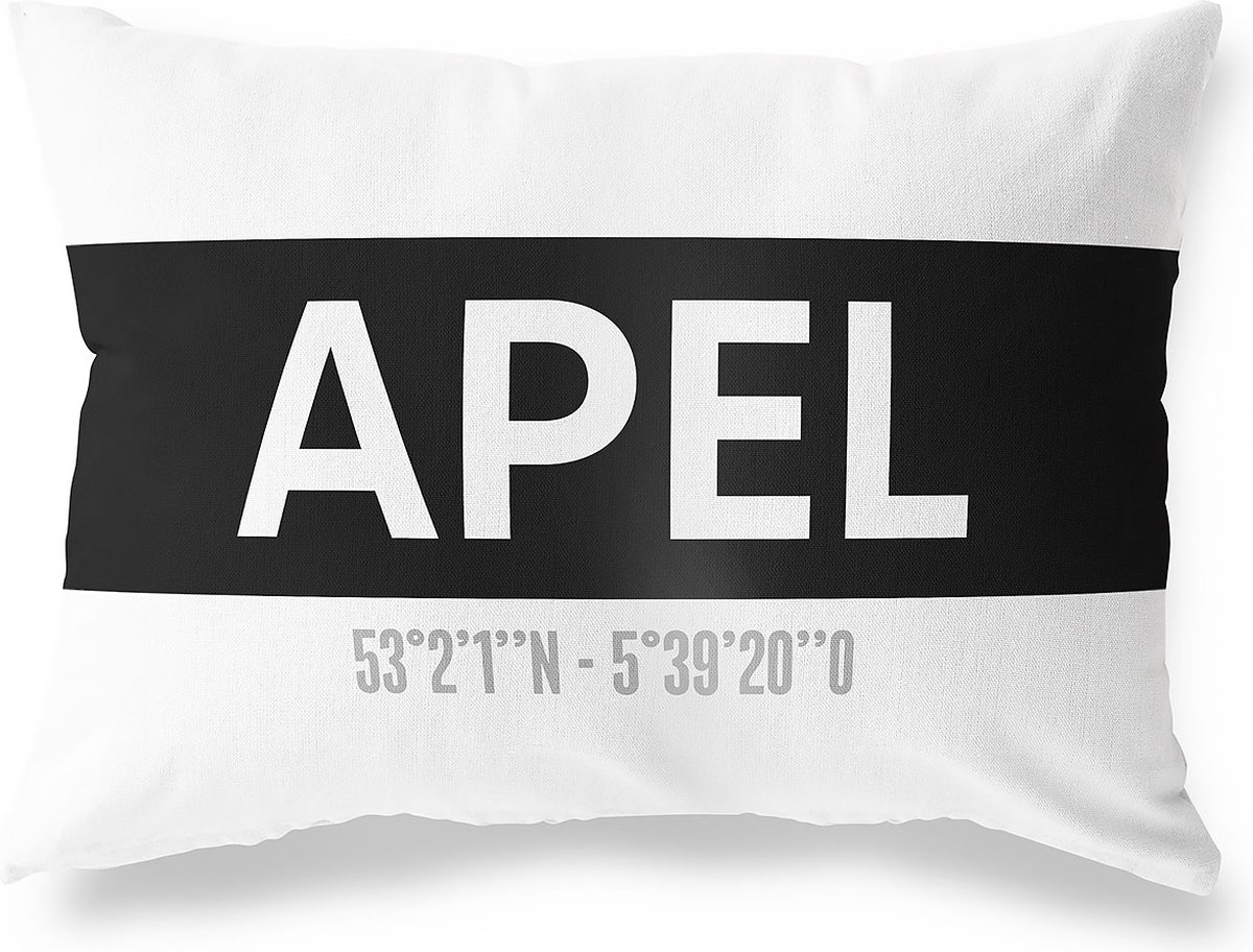 Tuinkussen APEL - GRONINGEN met coördinaten - Buitenkussen - Bootkussen - Weerbestendig - Jouw Plaats - Studio216 - Modern - Zwart-Wit - 50x30cm