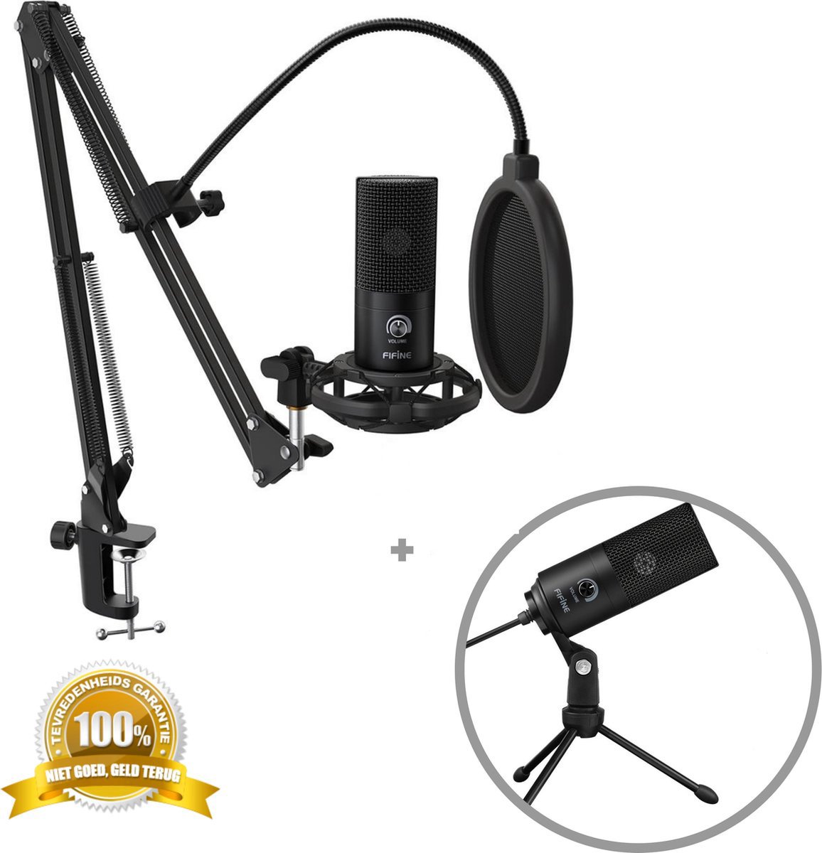 Fifine T669 - USB Microfoon met statief met driepoot - Microfoon met standaard - Podcast microfoon - Studio microfoon - Streaming - Gaming - Game streamen - Voice-over microfoon - Video Call - PC - PS4 - Microfoon arm - Gaming microfoon - Fifine