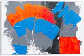 Dibond - Oranje, Rode Blauwe en Grijze Verfvlekken op Witte Achtergrond - 60x40 cm Foto op Aluminium (Wanddecoratie van metaal)