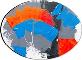 Dibond Ovaal - Oranje, Rode Blauwe en Grijze Verfvlekken op Witte Achtergrond - 28x21 cm Foto op Ovaal (Met Ophangsysteem)