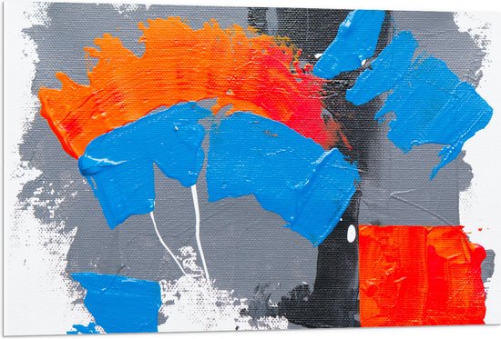 Acrylglas - Oranje, Rode Blauwe en Grijze Verfvlekken op Witte Achtergrond - 105x70 cm Foto op Acrylglas (Met Ophangsysteem)