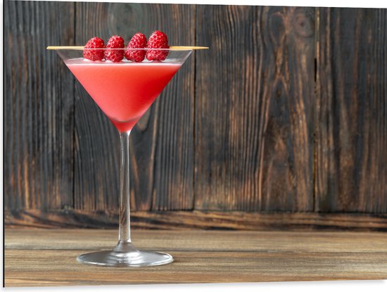 Dibond - Roze Cocktail met Frambozen - 80x60 cm Foto op Aluminium (Met Ophangsysteem)