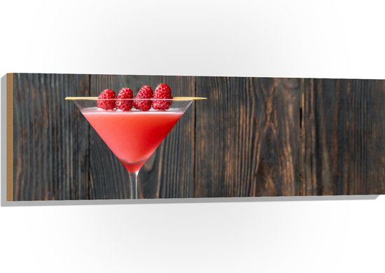 Hout - Roze Cocktail met Frambozen - 120x40 cm - 9 mm dik - Foto op Hout (Met Ophangsysteem)