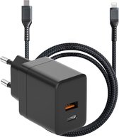 35W Power Adapter USB C + Kabel geschikt voor Apple iPad en iPhone - 3 Meter Lange Oplader - Nylon Gevlochten - Geschikt voor X,11,12,13,14,Pro,Max,Plus,Mini