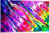 Dibond - Mix van Roze, Gele en Groene Verfstrepen - 105x70 cm Foto op Aluminium (Met Ophangsysteem)