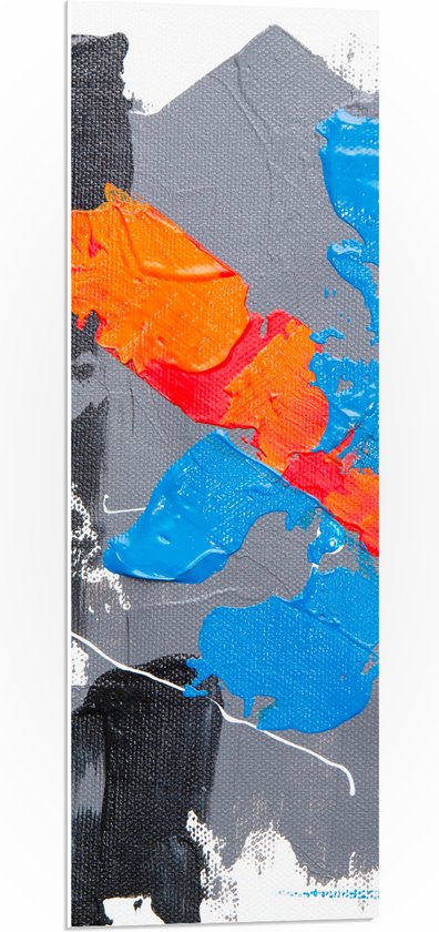 PVC Schuimplaat- Grijze, Blauwe en Oranje Verfvakken op Witte Achtrgrond - 30x90 cm Foto op PVC Schuimplaat
